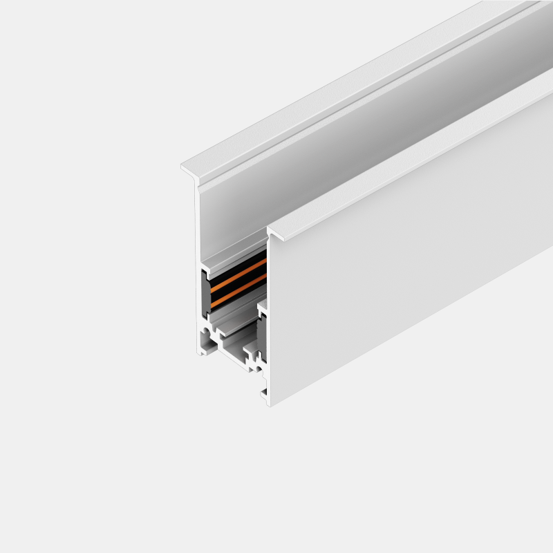 Trimmed recessed magnetic track profile with slim visible frame for ceiling installation